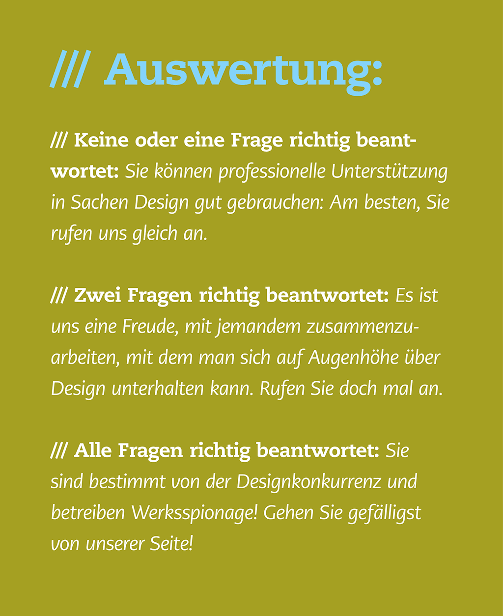 Die Auswertung von unserem Designquiz