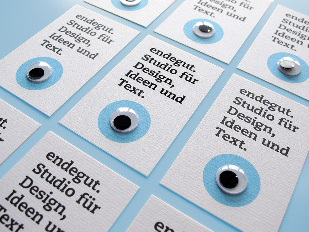 Die Visitenkarten von Endegut: Studio für Design, Ideen und Text
