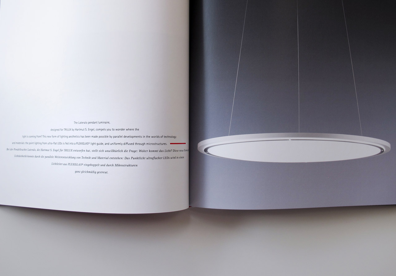 The Book of Possibilities – Inspiring Design with PLEXIGLAS®: Doppelseite über Leuchten von TRILUX