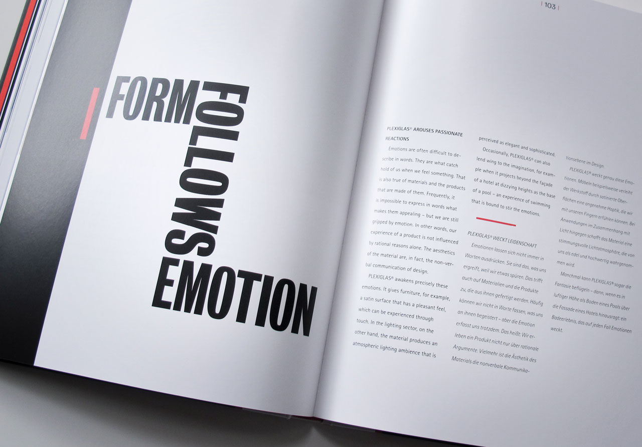 The Book of Possibilities – Inspiring Design with PLEXIGLAS®: Kapiteltitelseite „Form follows Emotion“