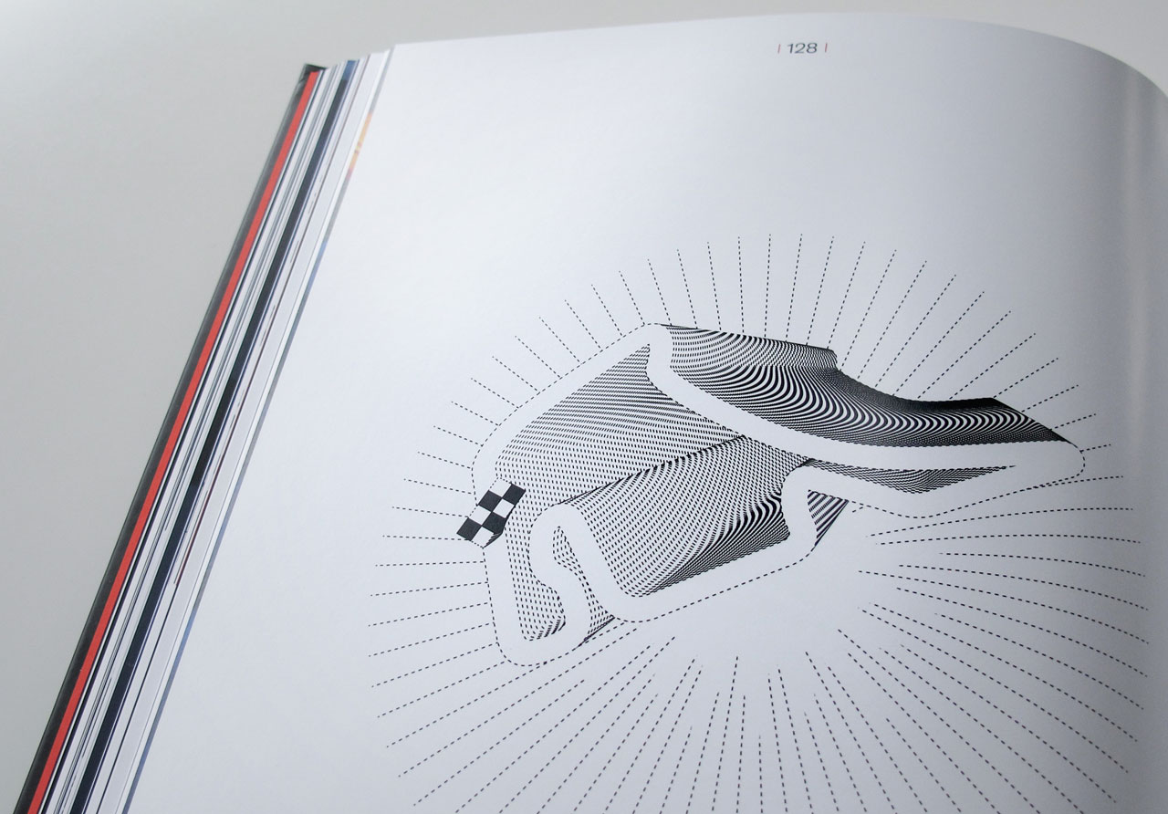 The Book of Possibilities – Inspiring Design with PLEXIGLAS®: Innenseite mit der Illustration einer Rennstrecke
