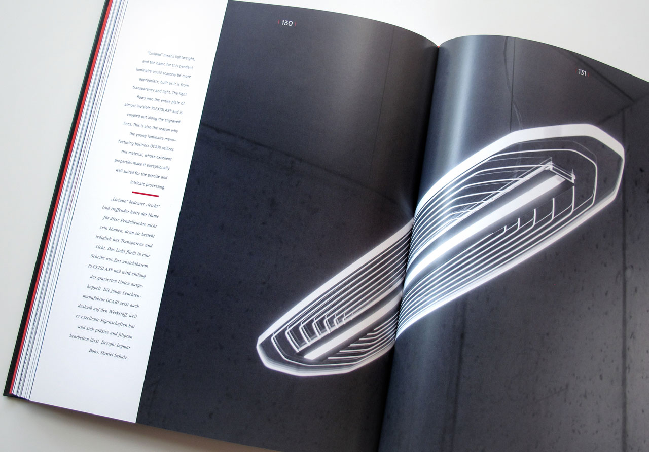 The Book of Possibilities – Inspiring Design with PLEXIGLAS®: Doppelseite über Lampen von OCARI