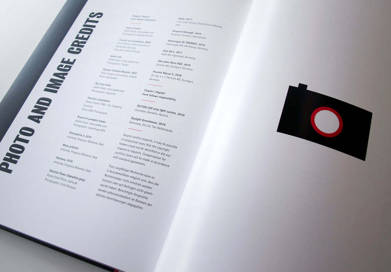 The Book of Possibilities – Inspiring Design with PLEXIGLAS®: Doppelseite mit den Photo-Credits